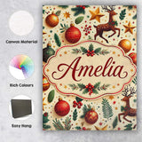 Personalised Name Festive Reindeer Stars Custom  Unique Gift Idea Elegant Feature Canvas Wall Art Print Decor Picture Ready to Hang