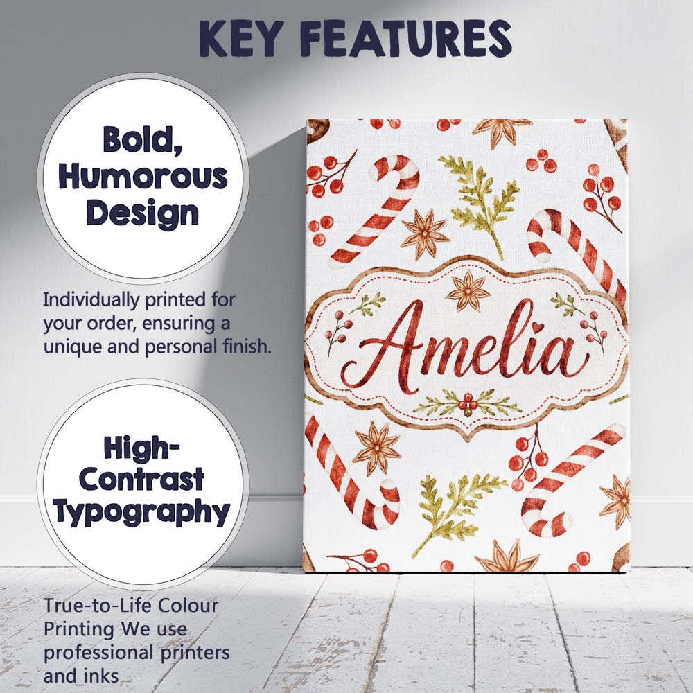 Personalised Name Watercolor Christmas Custom  Modern Room Accent Elegant Feature Canvas Wall Art Print Decor Picture Ready to Hang