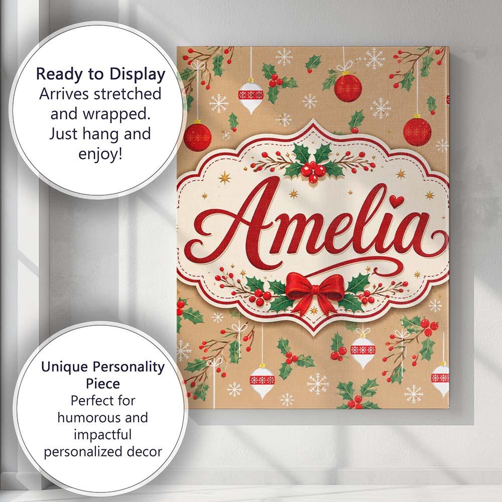 Personalised Name Christmas Hanging Baubles Custom  Bespoke Interior Contemporary Canvas Wall Art Print Decor Picture Ready to Hang