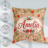 Custom Name Christmas Hanging Baubles Branches Festive Holiday Square Filled Cushion Throw Pillow Sofa Bed Home Decor Zip Washable UK Made
