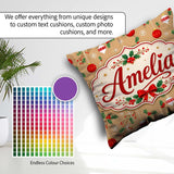 Custom Name Christmas Hanging Baubles Branches Festive Holiday Square Filled Cushion Throw Pillow Sofa Bed Home Decor Zip Washable UK Made