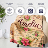 Vintage Christmas Letters Poinsettia Floral Collage Festive Holiday  Personalised Custom Name Super Soft Fleece Blanket Bed Sofa Throw