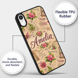 Vintage Christmas Letters Poinsettia Floral Printed Design Custom Name Protective Phone Case Mobile Cover Durable Smartphone Shock Resistant