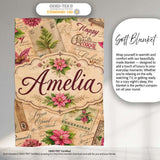 Vintage Christmas Letters Poinsettia Floral Collage Festive Holiday  Personalised Custom Name Super Soft Fleece Blanket Bed Sofa Throw