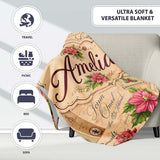 Vintage Christmas Letters Poinsettia Floral Collage Festive Holiday  Personalised Custom Name Super Soft Fleece Blanket Bed Sofa Throw