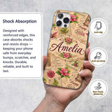 Vintage Christmas Letters Poinsettia Floral Printed Design Custom Name Protective Phone Case Mobile Cover Durable Smartphone Shock Resistant