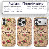 Vintage Christmas Letters Poinsettia Floral Printed Design Custom Name Protective Phone Case Mobile Cover Durable Smartphone Shock Resistant