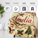Vintage Christmas Baubles Holly Pine Branches Festive Holiday Design  Personalised Custom Name Super Soft Fleece Blanket Bed Sofa Throw