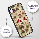 Vintage Santa Gifts Holly Snowflakes Festive Custom Name Protective Phone Case Mobile Cover Durable Everyday Smartphone Shock Resistant