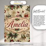 Vintage Santa Gifts Holly Snowflakes Festive Christmas Holiday  Personalised Custom Name Super Soft Fleece Blanket Bed Sofa Throw