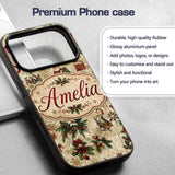 Vintage Santa Gifts Holly Snowflakes Festive Custom Name Protective Phone Case Mobile Cover Durable Everyday Smartphone Shock Resistant
