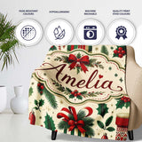 Christmas Gift Boxes Candy Cane Holly Stockings Festive Holiday  Personalised Custom Name Super Soft Fleece Blanket Bed Sofa Throw