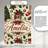Christmas Gift Boxes Candy Cane Holly Stockings Festive Holiday  Personalised Custom Name Super Soft Fleece Blanket Bed Sofa Throw