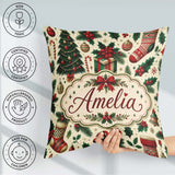 Custom Name Christmas Boxes Candy Cane Stockings Festive Holiday Square Filled Cushion Throw Pillow Sofa Bed Home Decor Zip Washable UK Made
