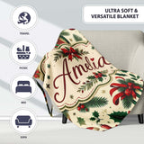Christmas Gift Boxes Candy Cane Holly Stockings Festive Holiday  Personalised Custom Name Super Soft Fleece Blanket Bed Sofa Throw