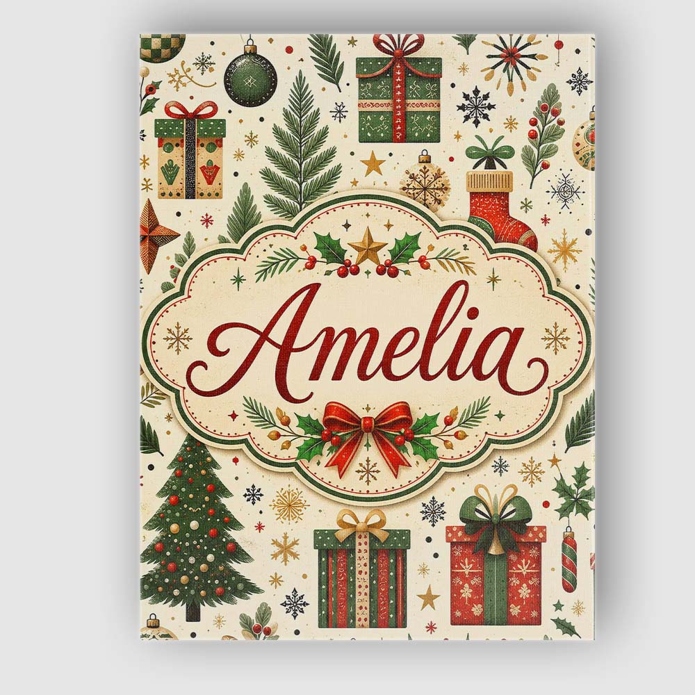 Personalised Name Festive Christmas Trees Custom  Unique Gift Idea Elegant Feature Canvas Wall Art Print Decor Picture Ready to Hang