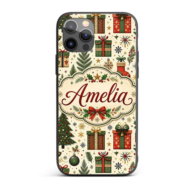 Festive Christmas Trees Baubles Gifts Seamless Custom Name Protective Phone Case Mobile Cover Durable Everyday Smartphone Shock Resistant