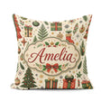 Custom Name Festive Trees Baubles Gifts Seamless Pattern Holiday Square Filled Cushion Throw Pillow Sofa Bed Home Decor Zip Washable UK Made