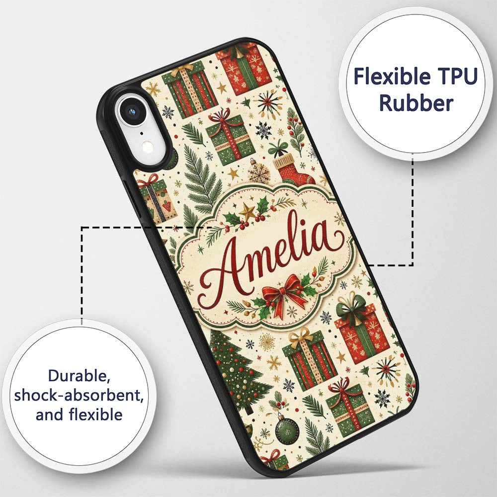 Festive Christmas Trees Baubles Gifts Seamless Custom Name Protective Phone Case Mobile Cover Durable Everyday Smartphone Shock Resistant
