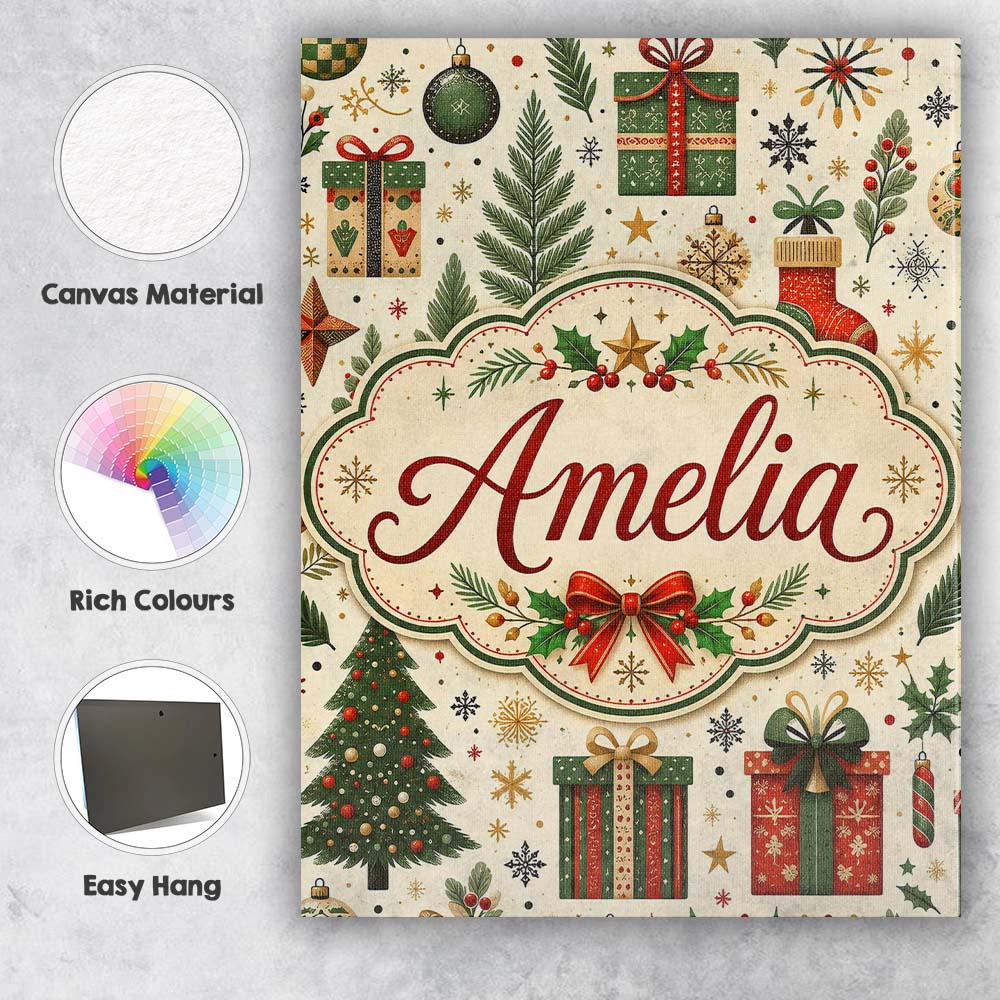 Personalised Name Festive Christmas Trees Custom  Unique Gift Idea Elegant Feature Canvas Wall Art Print Decor Picture Ready to Hang