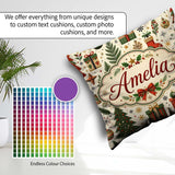 Custom Name Festive Trees Baubles Gifts Seamless Pattern Holiday Square Filled Cushion Throw Pillow Sofa Bed Home Decor Zip Washable UK Made