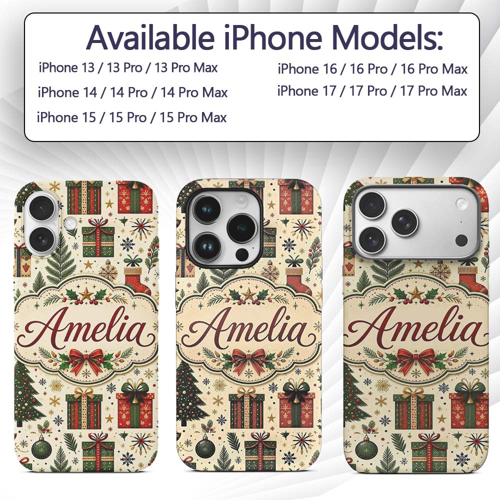 Festive Christmas Trees Baubles Gifts Seamless Custom Name Protective Phone Case Mobile Cover Durable Everyday Smartphone Shock Resistant