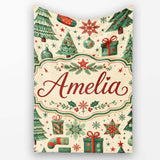 Christmas Trees Snowflakes Ornaments Festive Holiday Winter Design  Personalised Custom Name Super Soft Fleece Blanket Bed Sofa Throw