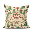 Custom Name Christmas Trees Snowflakes Ornaments Festive Holiday Square Filled Cushion Throw Pillow Sofa Bed Home Decor Zip Washable UK Made