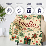 Christmas Trees Snowflakes Ornaments Festive Holiday Winter Design  Personalised Custom Name Super Soft Fleece Blanket Bed Sofa Throw