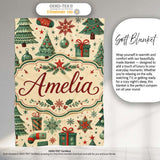 Christmas Trees Snowflakes Ornaments Festive Holiday Winter Design  Personalised Custom Name Super Soft Fleece Blanket Bed Sofa Throw
