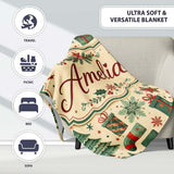 Christmas Trees Snowflakes Ornaments Festive Holiday Winter Design  Personalised Custom Name Super Soft Fleece Blanket Bed Sofa Throw