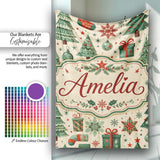Christmas Trees Snowflakes Ornaments Festive Holiday Winter Design  Personalised Custom Name Super Soft Fleece Blanket Bed Sofa Throw