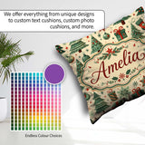 Custom Name Christmas Trees Snowflakes Ornaments Festive Holiday Square Filled Cushion Throw Pillow Sofa Bed Home Decor Zip Washable UK Made