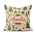 Custom Name Christmas Trees Stockings Snowflakes Festive Holiday Square Filled Cushion Throw Pillow Sofa Bed Home Decor Zip Washable UK Made