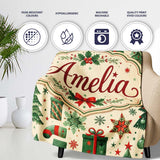 Cute Christmas Trees Stockings Snowflakes Festive Holiday Design  Personalised Custom Name Super Soft Fleece Blanket Bed Sofa Throw
