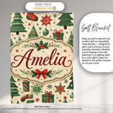 Cute Christmas Trees Stockings Snowflakes Festive Holiday Design  Personalised Custom Name Super Soft Fleece Blanket Bed Sofa Throw