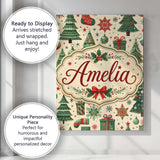 Personalised Name Cute Christmas Trees Custom  Modern Room Accent Elegant Feature Canvas Wall Art Print Decor Picture Ready to Hang