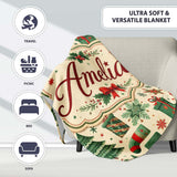 Cute Christmas Trees Stockings Snowflakes Festive Holiday Design  Personalised Custom Name Super Soft Fleece Blanket Bed Sofa Throw