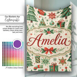 Cute Christmas Trees Stockings Snowflakes Festive Holiday Design  Personalised Custom Name Super Soft Fleece Blanket Bed Sofa Throw