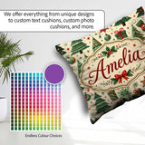 Custom Name Christmas Trees Stockings Snowflakes Festive Holiday Square Filled Cushion Throw Pillow Sofa Bed Home Decor Zip Washable UK Made