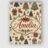 Personalised Name Elegant Christmas Trees Custom  Bespoke Decorative Contemporary Canvas Wall Art Print Decor Picture Ready to Hang