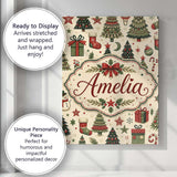 Personalised Name Elegant Christmas Trees Custom  Bespoke Decorative Contemporary Canvas Wall Art Print Decor Picture Ready to Hang