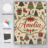 Personalised Name Elegant Christmas Trees Custom  Bespoke Decorative Contemporary Canvas Wall Art Print Decor Picture Ready to Hang