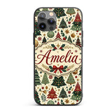 Vintage Christmas Trees Ornaments Stars Seamless Custom Name Protective Phone Case Mobile Cover Durable Everyday Smartphone Shock Resistant
