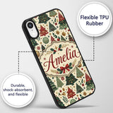 Vintage Christmas Trees Ornaments Stars Seamless Custom Name Protective Phone Case Mobile Cover Durable Everyday Smartphone Shock Resistant