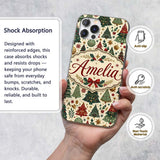 Vintage Christmas Trees Ornaments Stars Seamless Custom Name Protective Phone Case Mobile Cover Durable Everyday Smartphone Shock Resistant