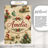 Vintage Christmas Tree Wreath Baubles Rustic Holiday Seamless Lovely  Personalised Custom Name Super Soft Fleece Blanket Bed Sofa Throw