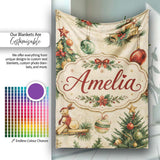 Vintage Christmas Tree Wreath Baubles Rustic Holiday Seamless Lovely  Personalised Custom Name Super Soft Fleece Blanket Bed Sofa Throw