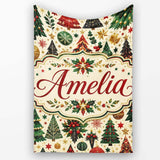 Festive Christmas Trees Stars Baubles Holiday Seamless Pattern  Personalised Custom Name Super Soft Fleece Blanket Bed Sofa Throw