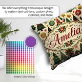 Custom Name Festive Trees Stars Baubles Holiday Seamless Pattern Square Filled Cushion Throw Pillow Sofa Bed Home Decor Zip Washable UK Made